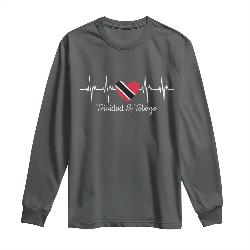 Trinidad And Tobago Heartbeat ECG Pulse Trinidadian Flag Long Sleeve Shirt TS11 Dark Heather Print Your Wear