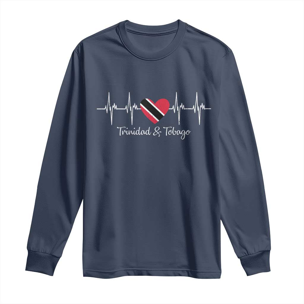Trinidad And Tobago Heartbeat ECG Pulse Trinidadian Flag Long Sleeve Shirt TS11 Navy Print Your Wear