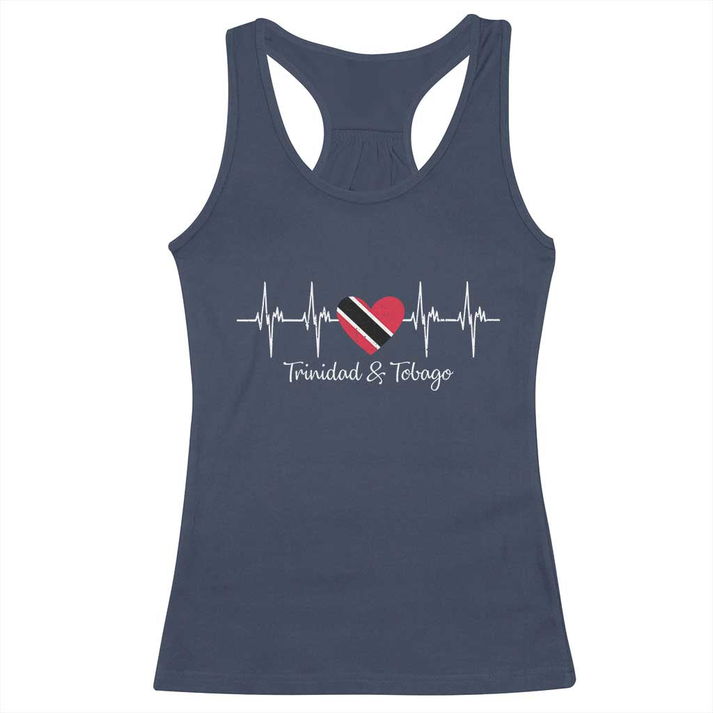 Trinidad And Tobago Heartbeat ECG Pulse Trinidadian Flag Racerback Tank Top TS11 Navy Print Your Wear