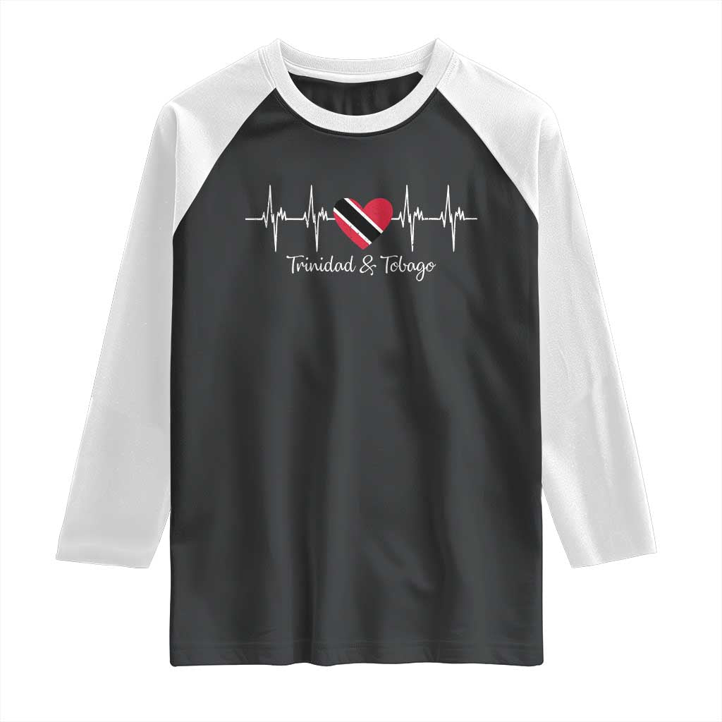 Trinidad And Tobago Heartbeat ECG Pulse Trinidadian Flag Raglan Shirt TS11 Black White Print Your Wear