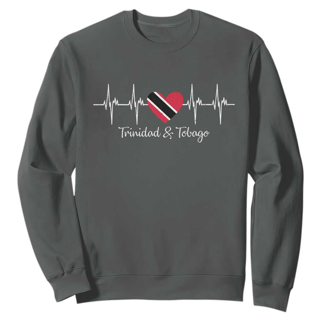 Trinidad And Tobago Heartbeat ECG Pulse Trinidadian Flag Sweatshirt TS11 Dark Heather Print Your Wear