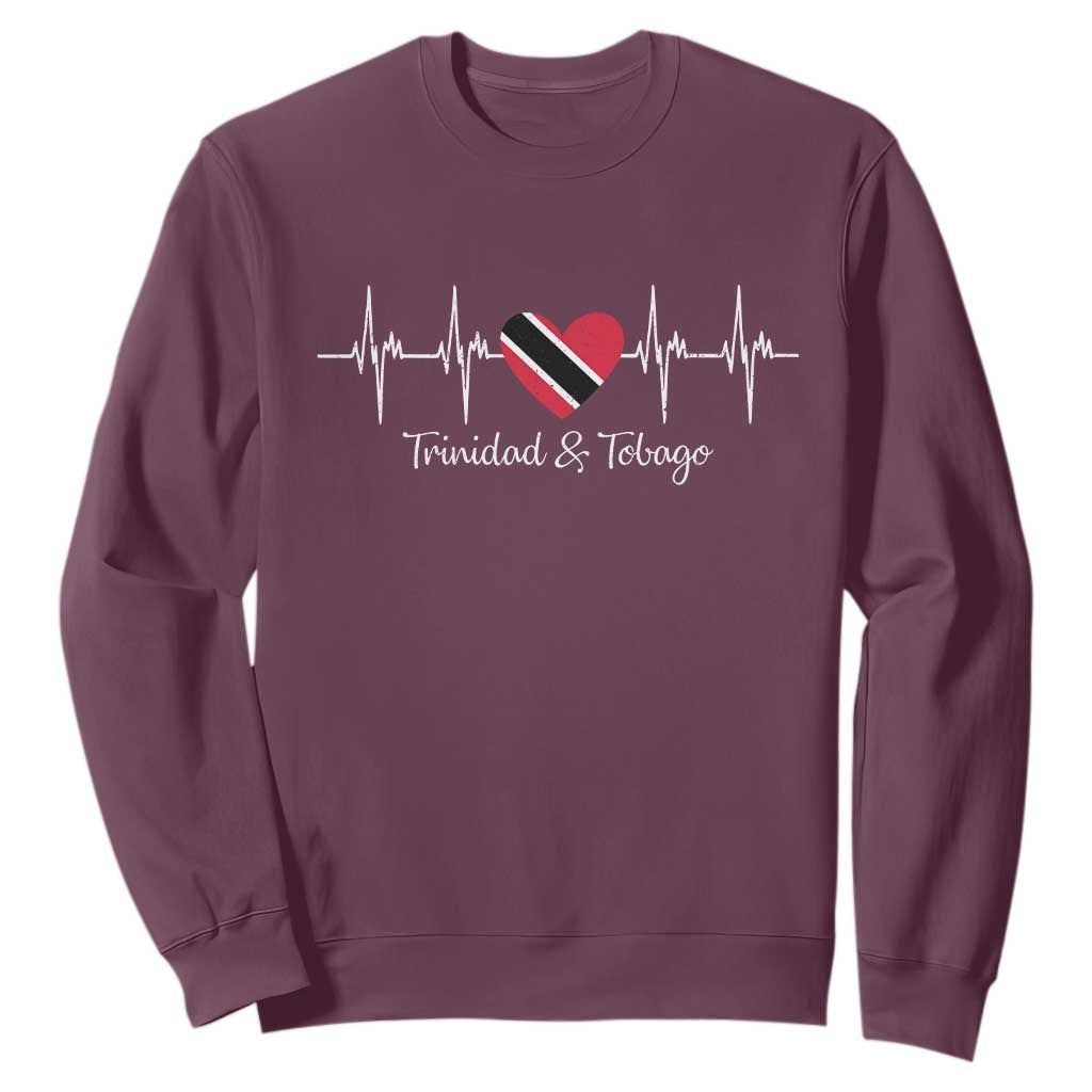 Trinidad And Tobago Heartbeat ECG Pulse Trinidadian Flag Sweatshirt TS11 Maroon Print Your Wear