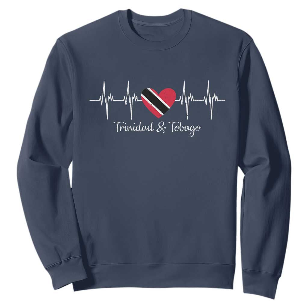 Trinidad And Tobago Heartbeat ECG Pulse Trinidadian Flag Sweatshirt TS11 Navy Print Your Wear