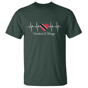 Trinidad And Tobago Heartbeat ECG Pulse Trinidadian Flag T Shirt TS11 Dark Forest Green Print Your Wear