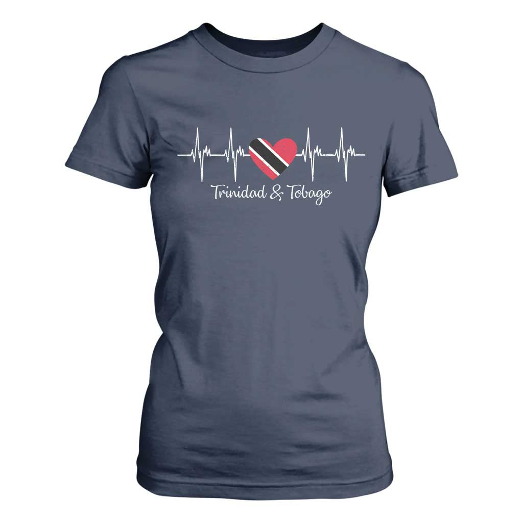 Trinidad And Tobago Heartbeat ECG Pulse Trinidadian Flag T Shirt For Women TS11 Navy Print Your Wear