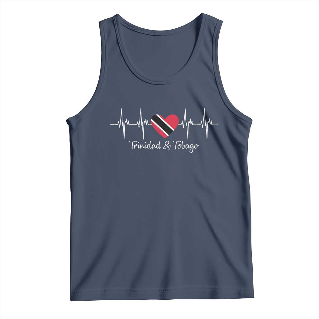Trinidad And Tobago Heartbeat ECG Pulse Trinidadian Flag Tank Top TS11 Navy Print Your Wear