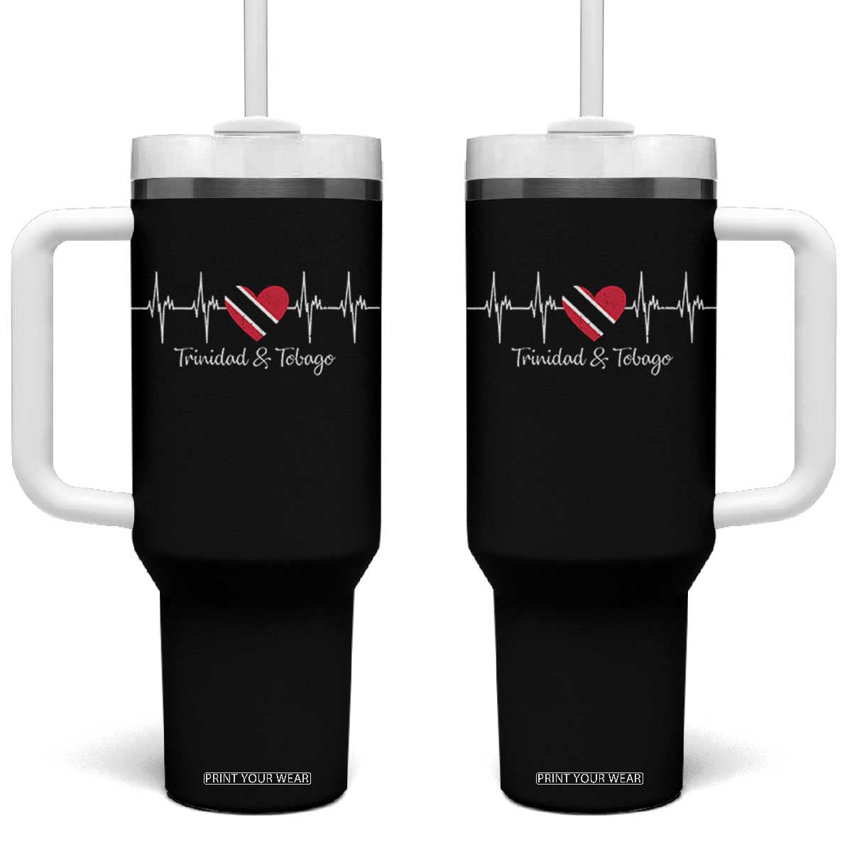 Trinidad And Tobago Heartbeat ECG Pulse Trinidadian Flag Tumbler With Handle TS11 One Size: 40 oz Black Print Your Wear