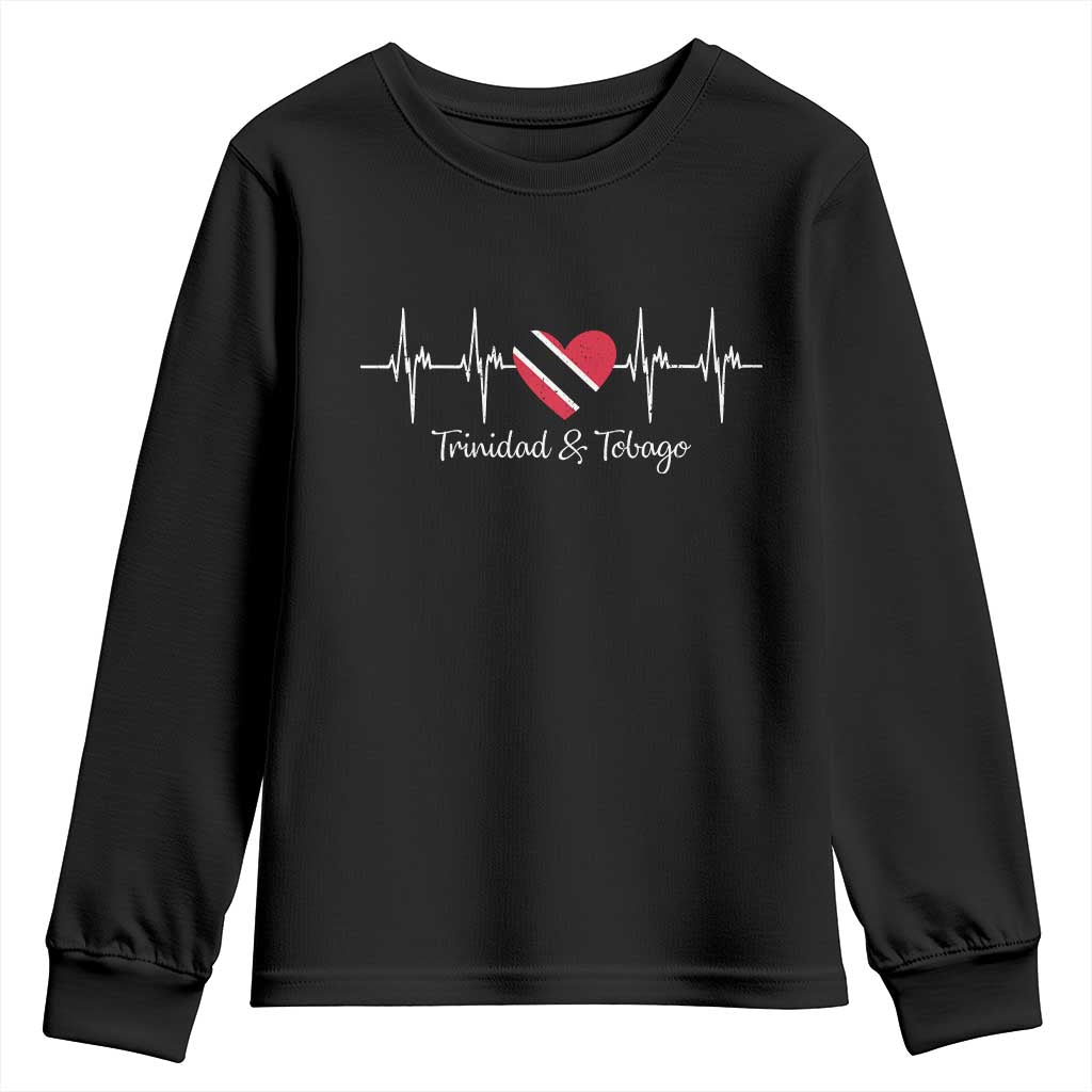 Trinidad And Tobago Heartbeat ECG Pulse Trinidadian Flag Youth Sweatshirt TS11 Black Print Your Wear