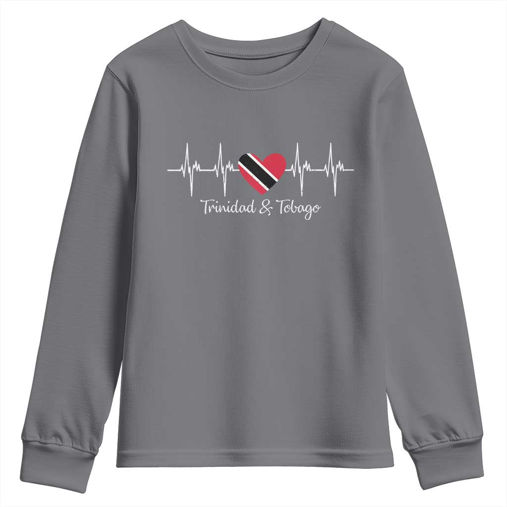 Trinidad And Tobago Heartbeat ECG Pulse Trinidadian Flag Youth Sweatshirt TS11 Charcoal Print Your Wear