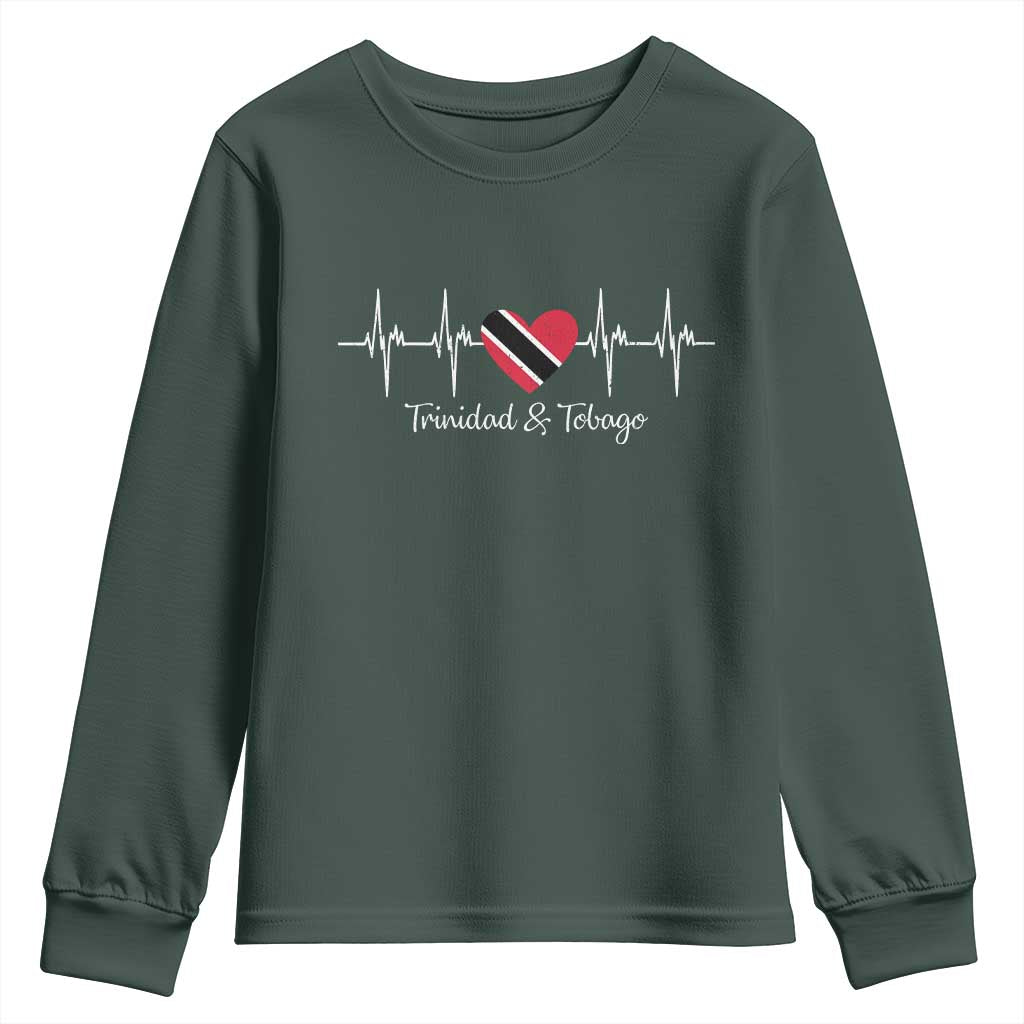 Trinidad And Tobago Heartbeat ECG Pulse Trinidadian Flag Youth Sweatshirt TS11 Dark Forest Green Print Your Wear