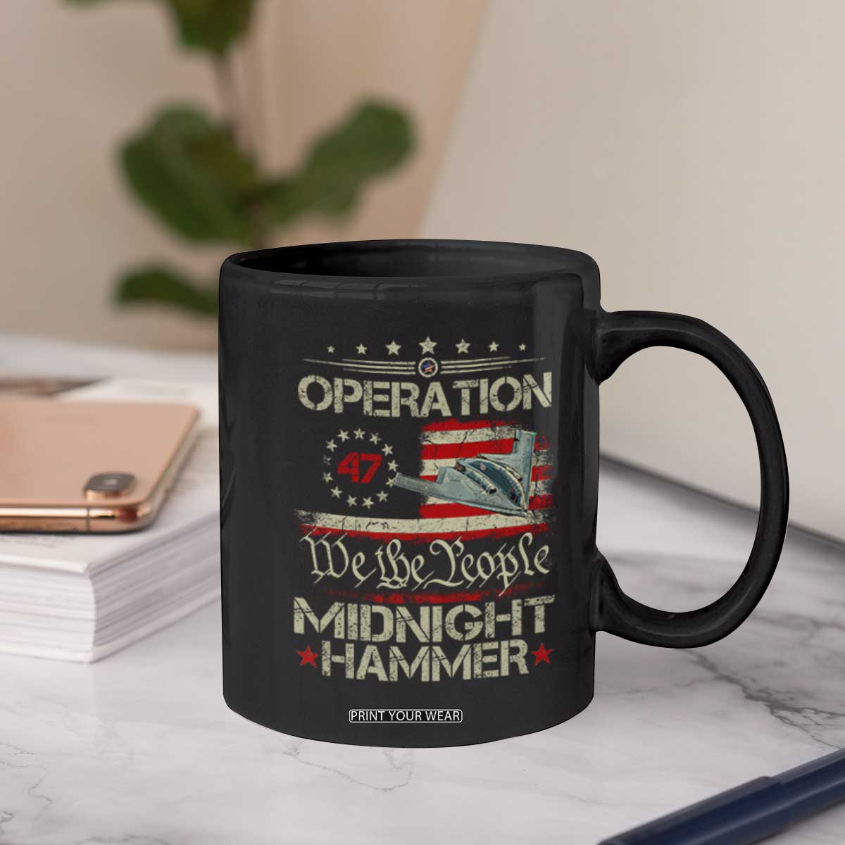 Operation Midnight Hammer Coffee Mug Bomber Jet Vintage Betsy Ross Flag TS11 Print Your Wear