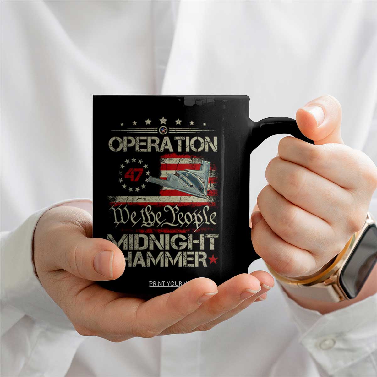 Operation Midnight Hammer Coffee Mug Bomber Jet Vintage Betsy Ross Flag TS11 Print Your Wear