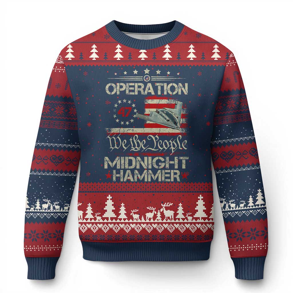 Operation Midnight Hammer Ugly Christmas Sweater Bomber Jet Vintage Betsy Ross Flag - Print Your Wear