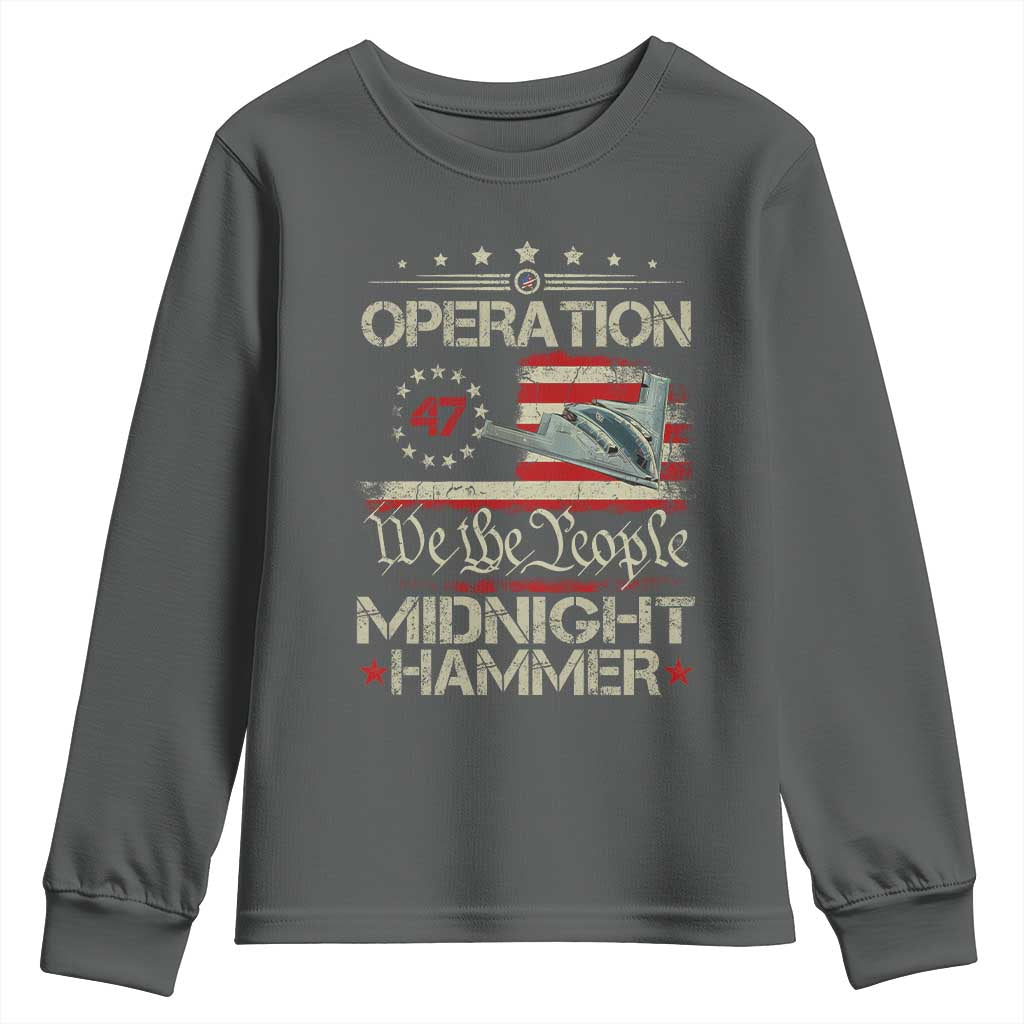 Operation Midnight Hammer Youth Sweatshirt Bomber Jet Vintage Betsy Ross Flag TS11 Dark Heather Print Your Wear