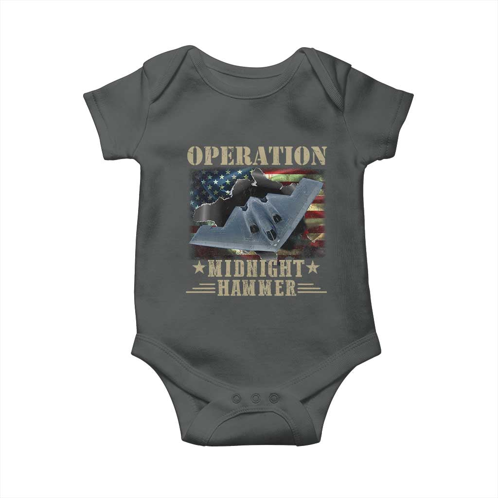 Operation Midnight Hammer Baby Onesie Bomber Jet American Flag TS11 Dark Heather Print Your Wear