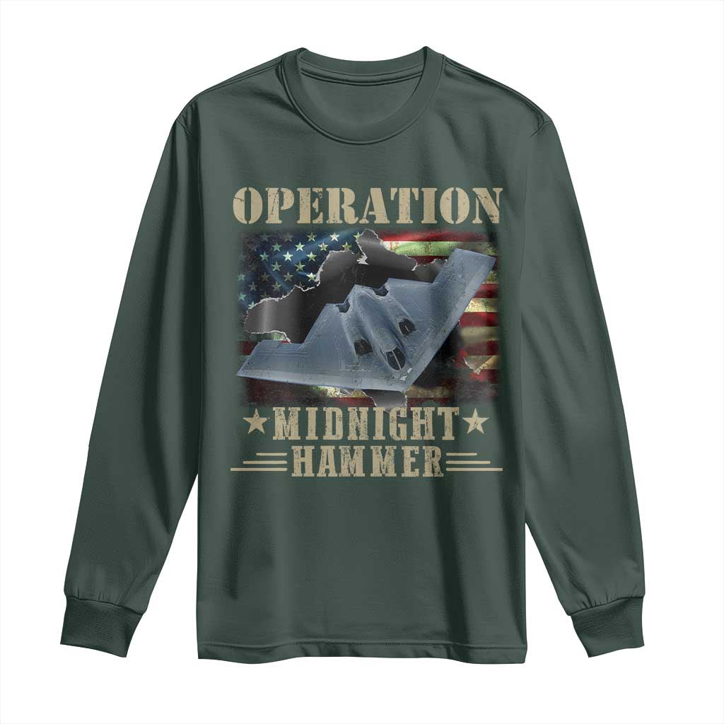 Operation Midnight Hammer Long Sleeve Shirt Bomber Jet American Flag TS11 Dark Forest Green Print Your Wear