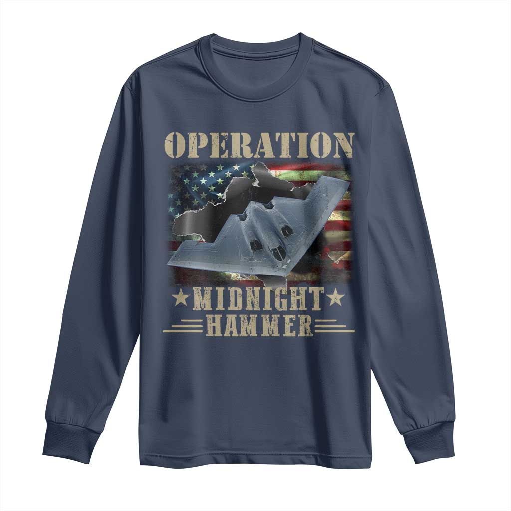 Operation Midnight Hammer Long Sleeve Shirt Bomber Jet American Flag TS11 Navy Print Your Wear
