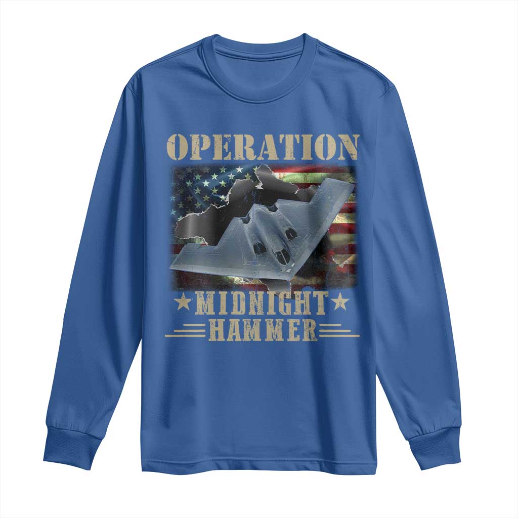Operation Midnight Hammer Long Sleeve Shirt Bomber Jet American Flag TS11 Royal Blue Print Your Wear