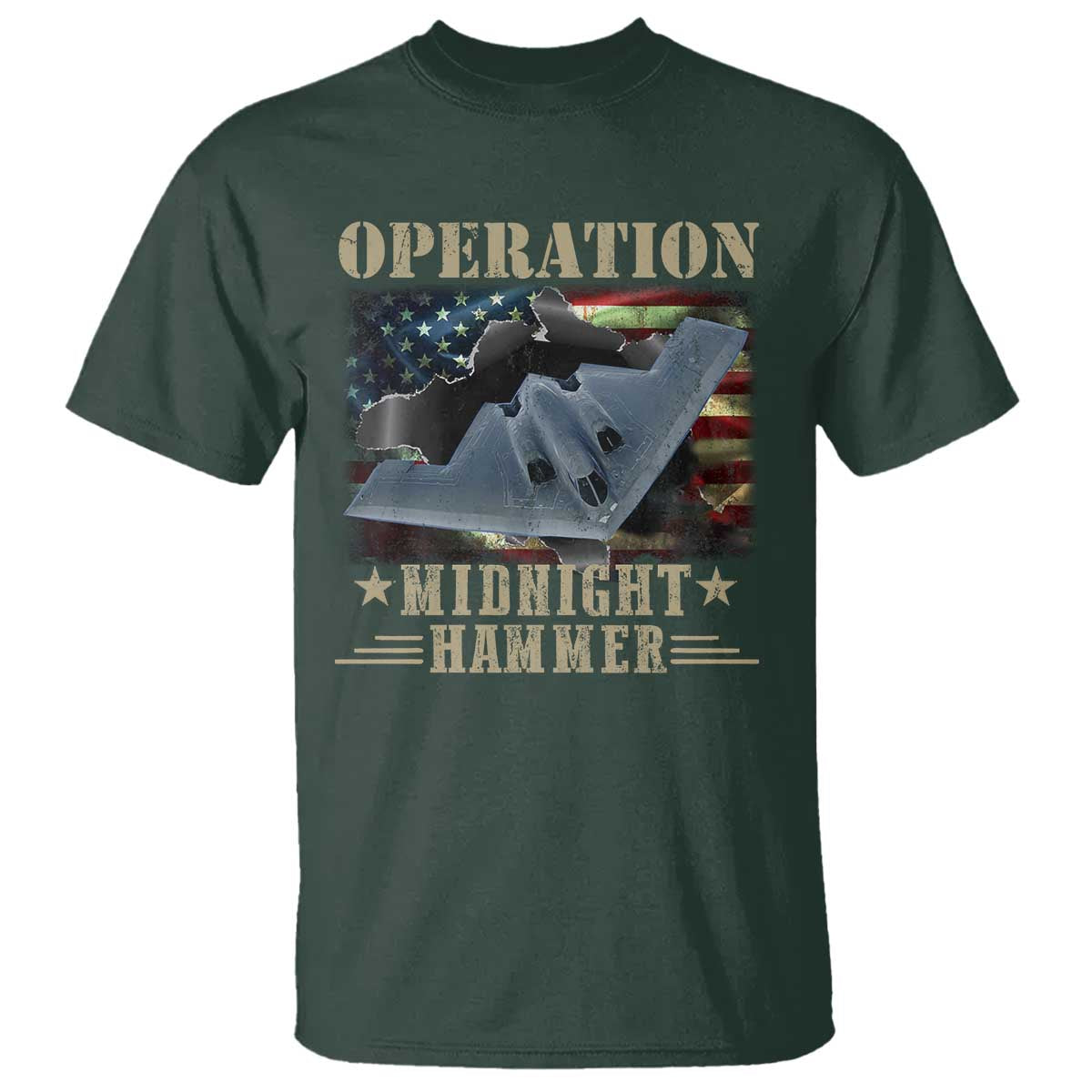 Operation Midnight Hammer T Shirt Bomber Jet American Flag TS11 Dark Forest Green Print Your Wear