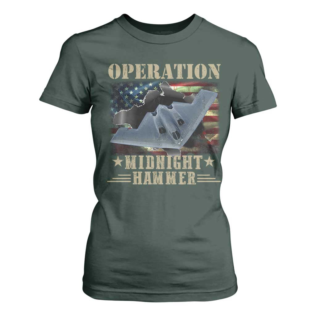 Operation Midnight Hammer T Shirt For Women Bomber Jet American Flag TS11 Dark Forest Green Print Your Wear