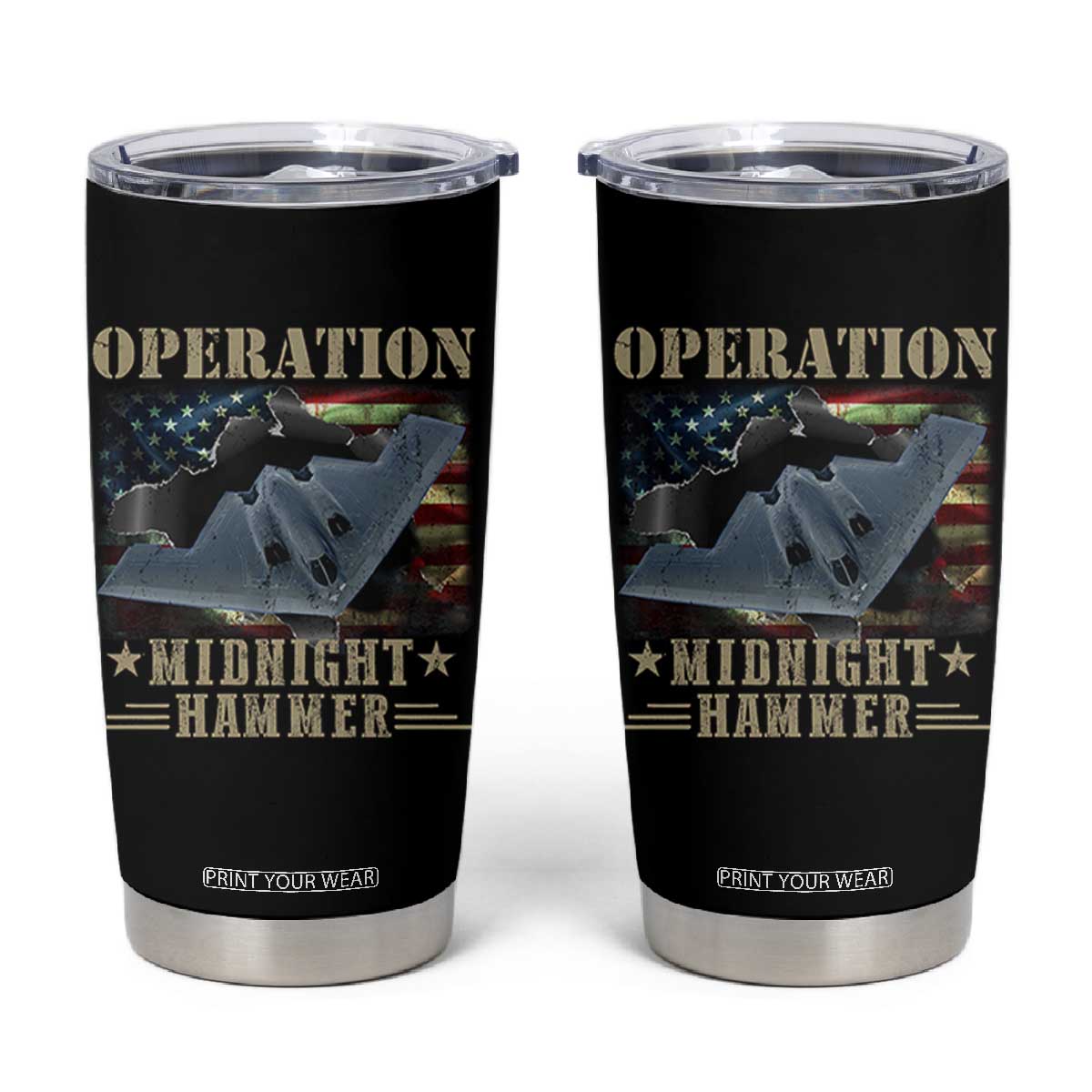 Operation Midnight Hammer Tumbler Cup Bomber Jet American Flag TS11 Black Print Your Wear