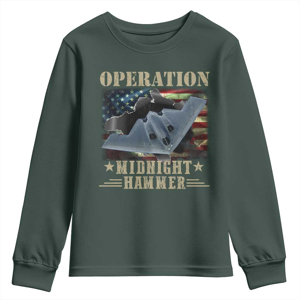 Operation Midnight Hammer Youth Sweatshirt Bomber Jet American Flag TS11 Dark Forest Green Print Your Wear