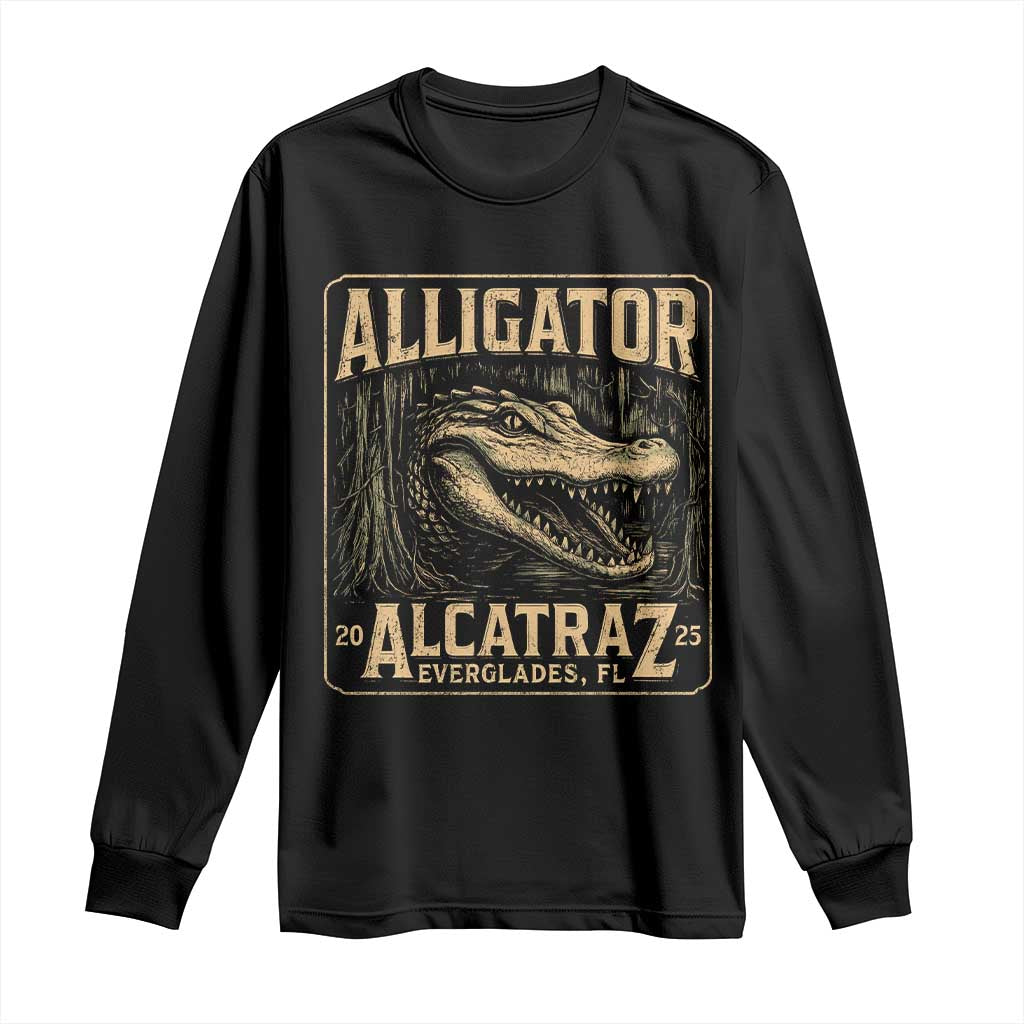 Funny Alligator Alcatraz Long Sleeve Shirt Florida Everglades Alligatraz Meme 2025 TS11 Black Print Your Wear