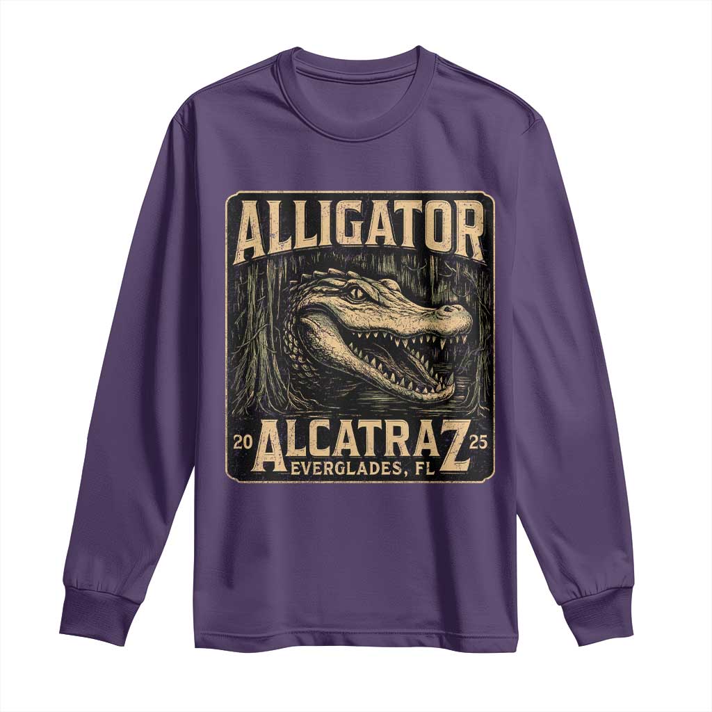 Funny Alligator Alcatraz Long Sleeve Shirt Florida Everglades Alligatraz Meme 2025 TS11 Purple Print Your Wear