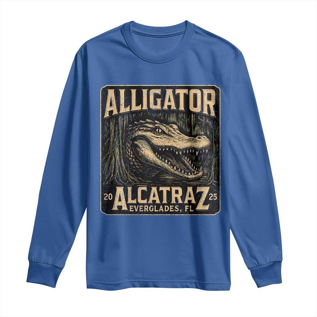 Funny Alligator Alcatraz Long Sleeve Shirt Florida Everglades Alligatraz Meme 2025 TS11 Royal Blue Print Your Wear