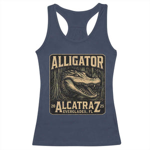 Funny Alligator Alcatraz Racerback Tank Top Florida Everglades Alligatraz Meme 2025 TS11 Navy Print Your Wear