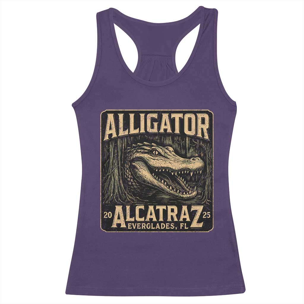 Funny Alligator Alcatraz Racerback Tank Top Florida Everglades Alligatraz Meme 2025 TS11 Purple Print Your Wear