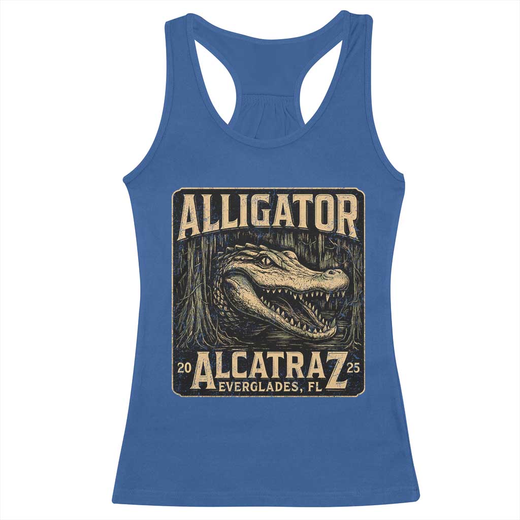 Funny Alligator Alcatraz Racerback Tank Top Florida Everglades Alligatraz Meme 2025 TS11 Royal Blue Print Your Wear