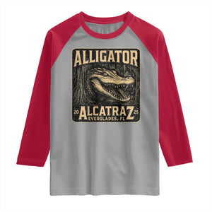 Funny Alligator Alcatraz Raglan Shirt Florida Everglades Alligatraz Meme 2025 TS11 Sport Gray Red Print Your Wear