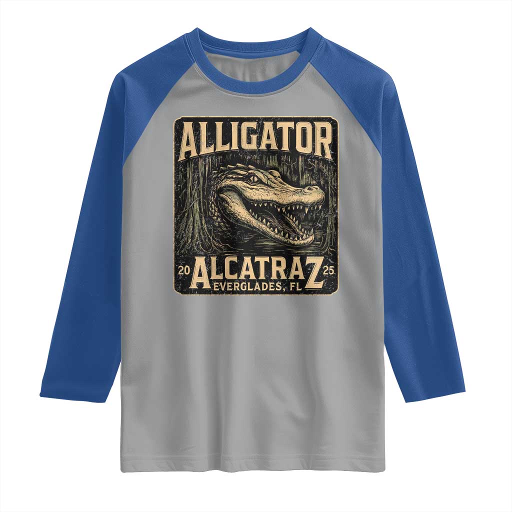 Funny Alligator Alcatraz Raglan Shirt Florida Everglades Alligatraz Meme 2025 TS11 Sport Gray Royal Print Your Wear