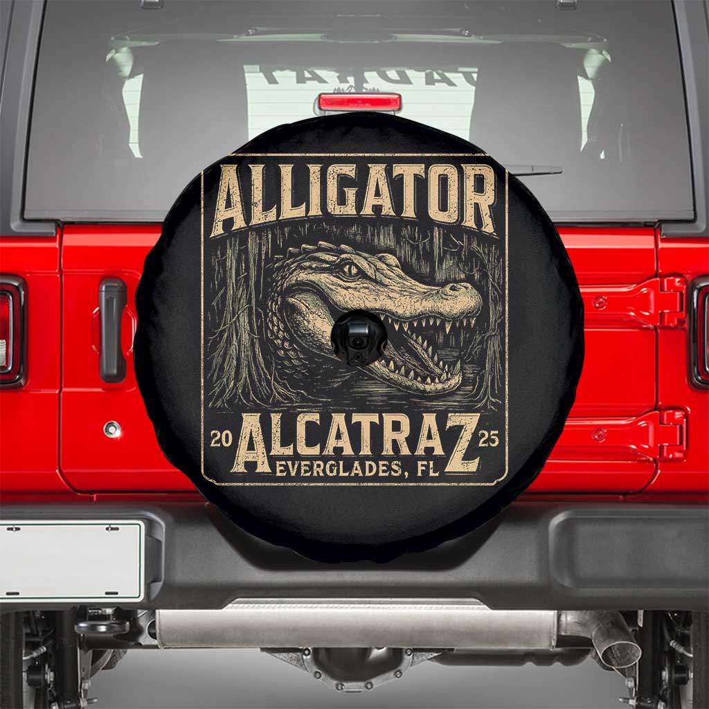 Funny Alligator Alcatraz Spare Tire Cover Florida Everglades Alligatraz Meme 2025 TS11 Black Print Your Wear