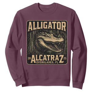 Funny Alligator Alcatraz Sweatshirt Florida Everglades Alligatraz Meme 2025 TS11 Maroon Print Your Wear