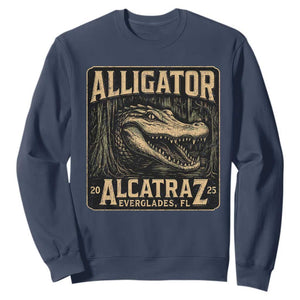 Funny Alligator Alcatraz Sweatshirt Florida Everglades Alligatraz Meme 2025 TS11 Navy Print Your Wear