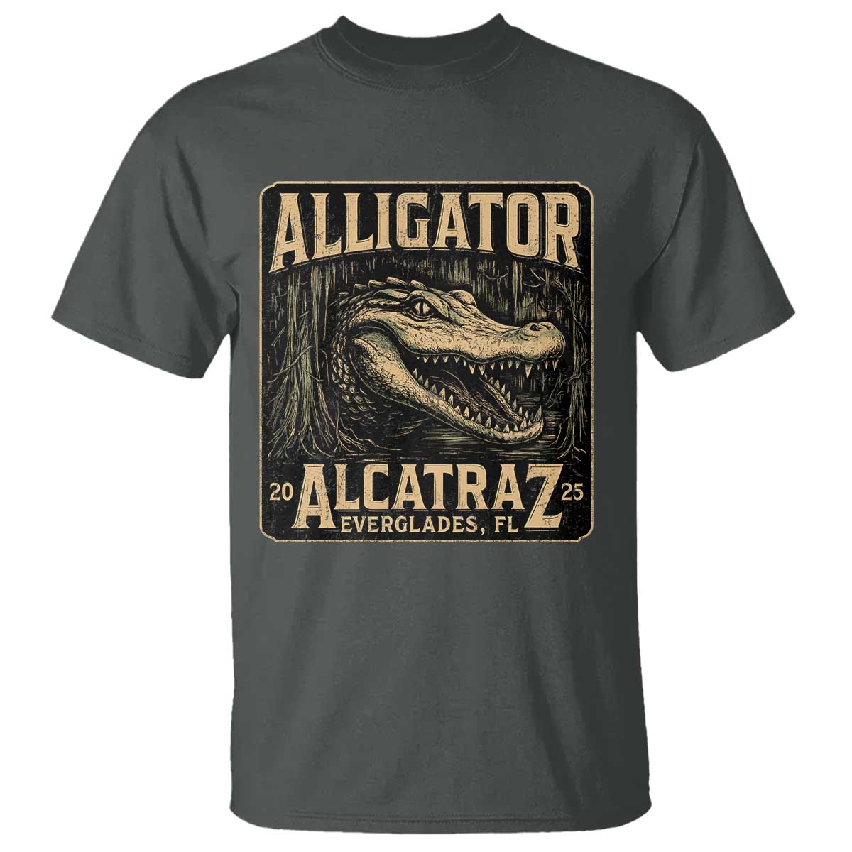 Funny Alligator Alcatraz T Shirt Florida Everglades Alligatraz Meme 2025 TS11 Dark Heather Print Your Wear