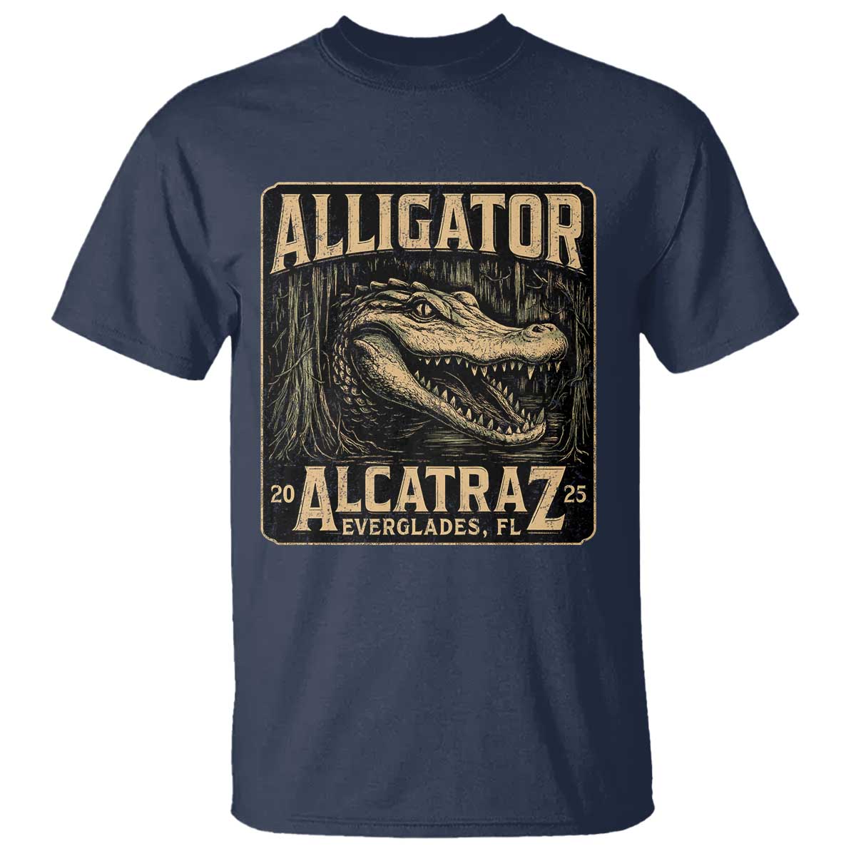 Funny Alligator Alcatraz T Shirt Florida Everglades Alligatraz Meme 2025 TS11 Navy Print Your Wear