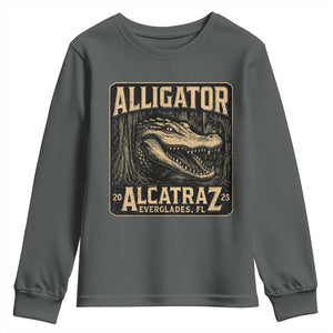 Funny Alligator Alcatraz Youth Sweatshirt Florida Everglades Alligatraz Meme 2025 TS11 Dark Heather Print Your Wear