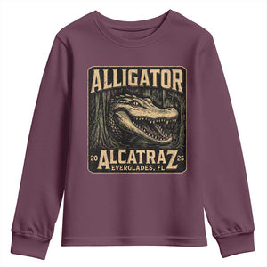 Funny Alligator Alcatraz Youth Sweatshirt Florida Everglades Alligatraz Meme 2025 TS11 Maroon Print Your Wear