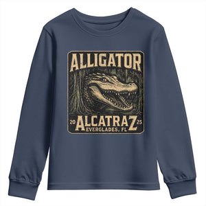 Funny Alligator Alcatraz Youth Sweatshirt Florida Everglades Alligatraz Meme 2025 TS11 Navy Print Your Wear