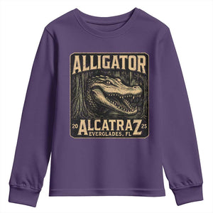 Funny Alligator Alcatraz Youth Sweatshirt Florida Everglades Alligatraz Meme 2025 TS11 Purple Print Your Wear