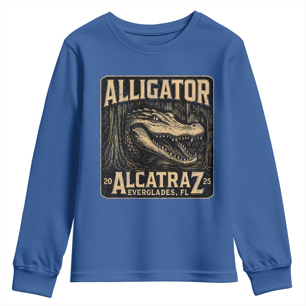 Funny Alligator Alcatraz Youth Sweatshirt Florida Everglades Alligatraz Meme 2025 TS11 Royal Blue Print Your Wear