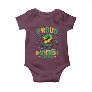 Jamaica Independence Day Baby Onesie Proud Jamaican Hand Fist Break The Chain TS11 Maroon Print Your Wear