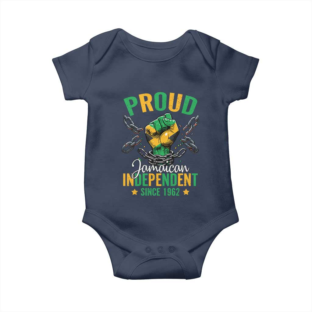 Jamaica Independence Day Baby Onesie Proud Jamaican Hand Fist Break The Chain TS11 Navy Print Your Wear