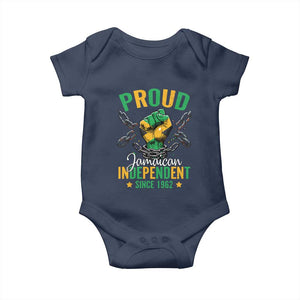 Jamaica Independence Day Baby Onesie Proud Jamaican Hand Fist Break The Chain TS11 Navy Print Your Wear