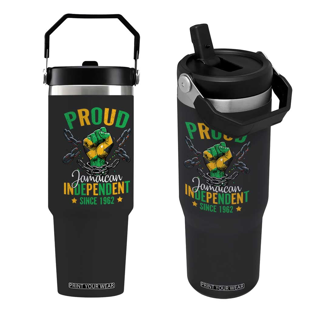 Jamaica Independence Day Flip Straw Tumbler Proud Jamaican Hand Fist Break The Chain TS11 One Size: 30 oz Black Print Your Wear