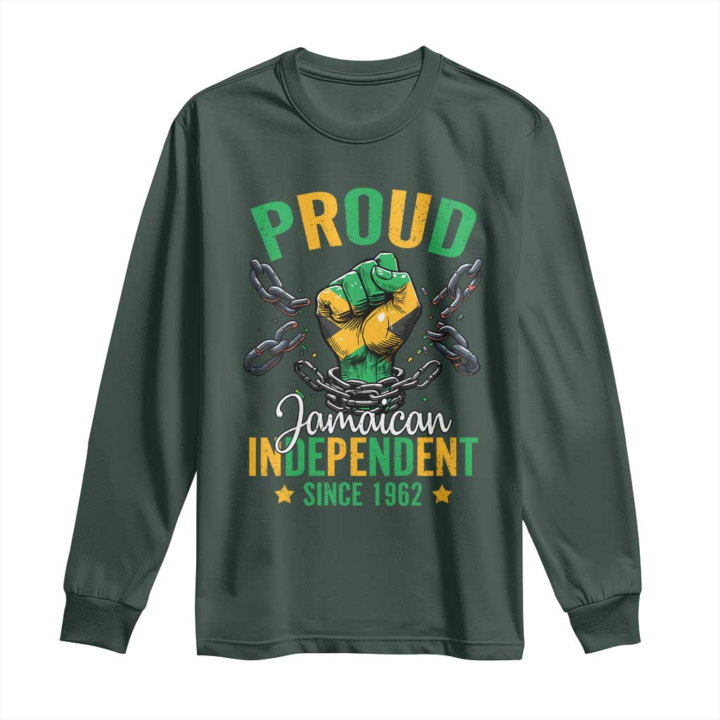 Jamaica Independence Day Long Sleeve Shirt Proud Jamaican Hand Fist Break The Chain TS11 Dark Forest Green Print Your Wear