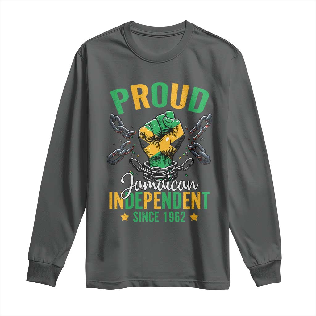 Jamaica Independence Day Long Sleeve Shirt Proud Jamaican Hand Fist Break The Chain TS11 Dark Heather Print Your Wear
